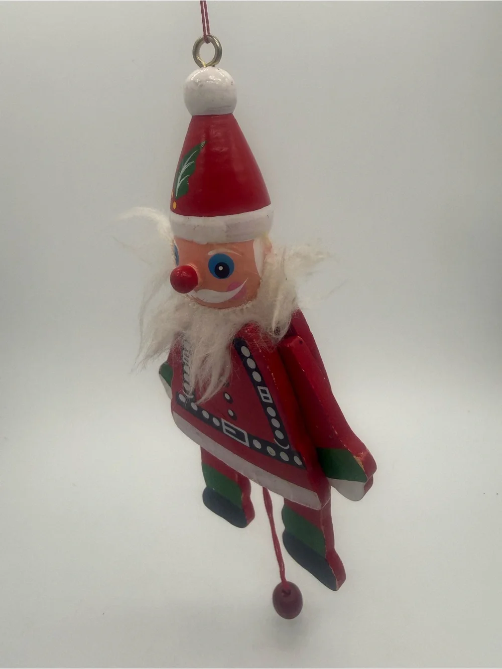 Vintage Wooden Santa Claus Jumping Jack Pull String Christmas Ornament Toy 1970s